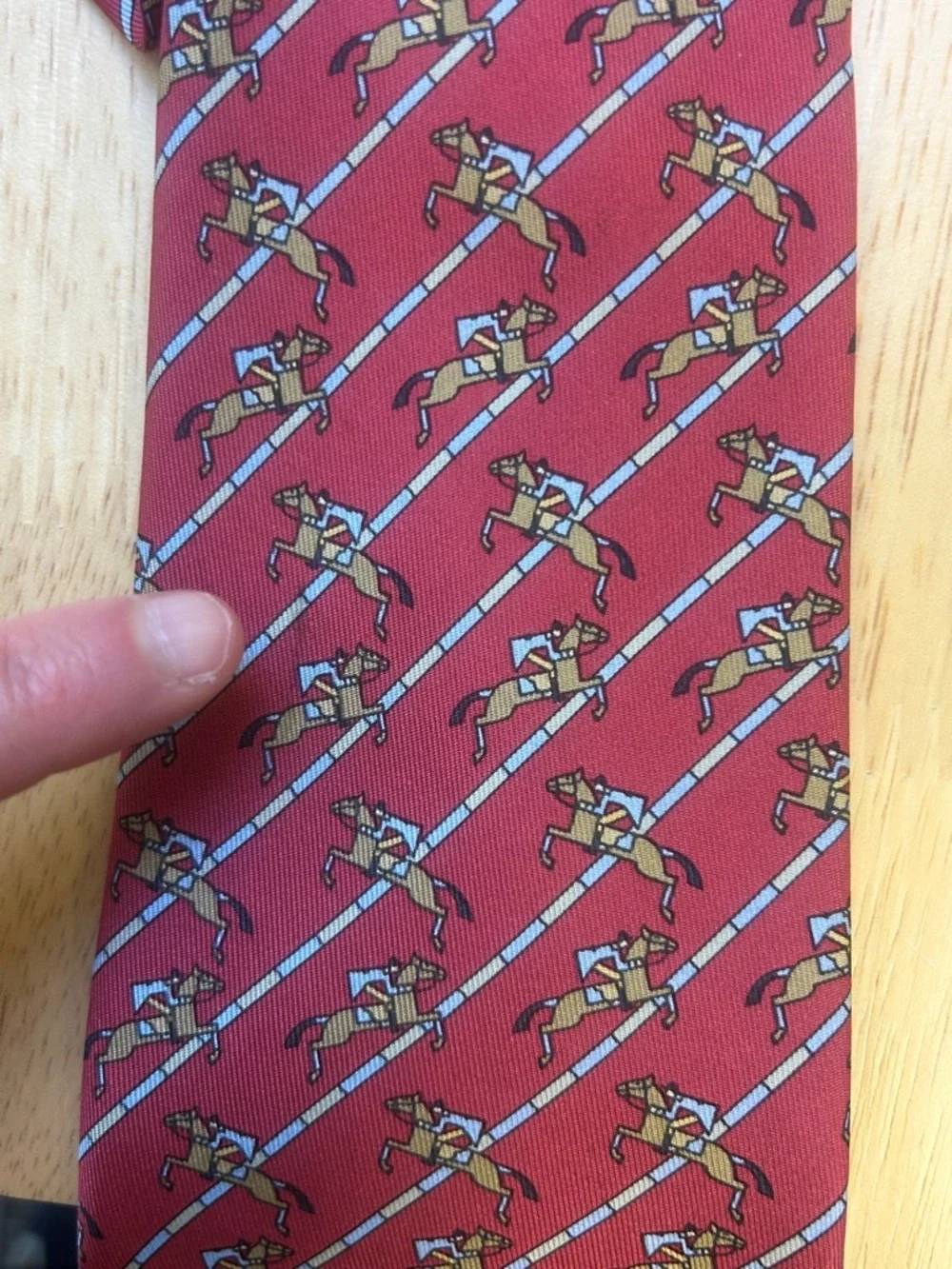 Hermes Paris 7385PA 100% Silk Necktie Tie Red Horse Racing 59